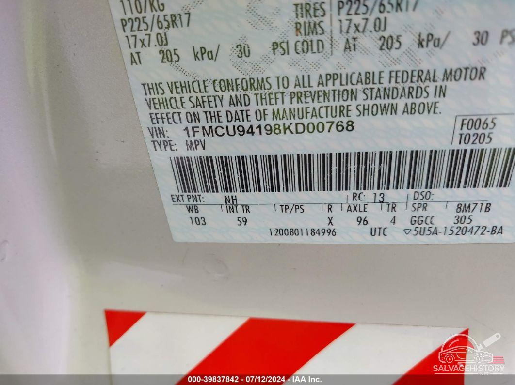 1FMCU94198KD00768 2008 FORD ESCAPE photo no. 9