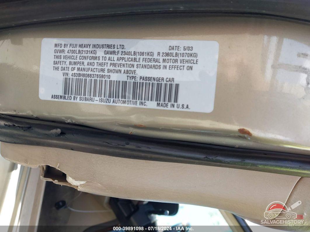 4S3BH806837659010 2003 SUBARU LEGACY photo no. 9