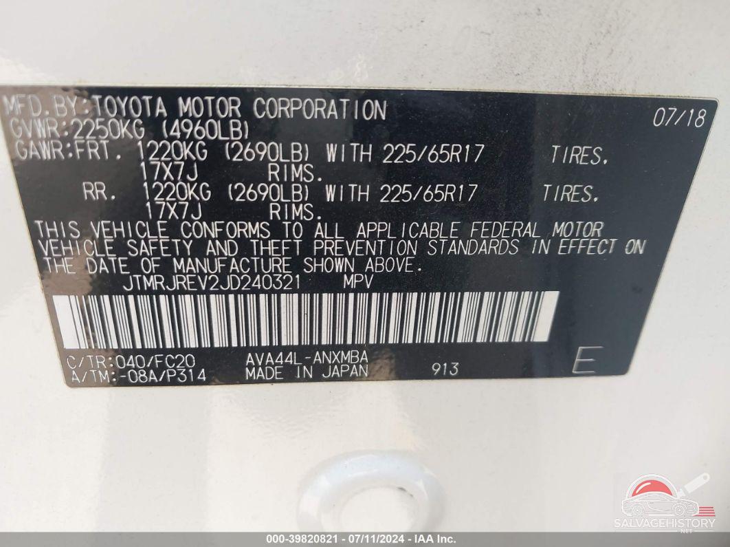 JTMRJREV2JD240321 2018 TOYOTA RAV4 HYBRID photo no. 9