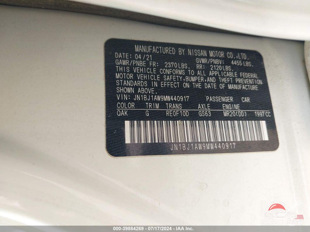 JN1BJ1AW9MW440917 2021 NISSAN ROGUE SPORT photo no. 9