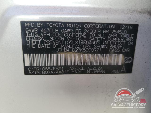 JTHBA1D27K5090971 2019 LEXUS IS photo no. 12