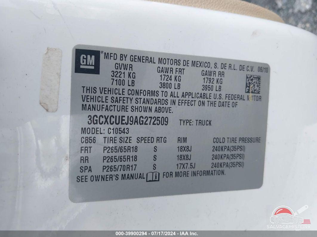3GCXCUEJ9AG272509 2010 CHEVROLET SILVERADO 1500 HYBRID photo no. 9