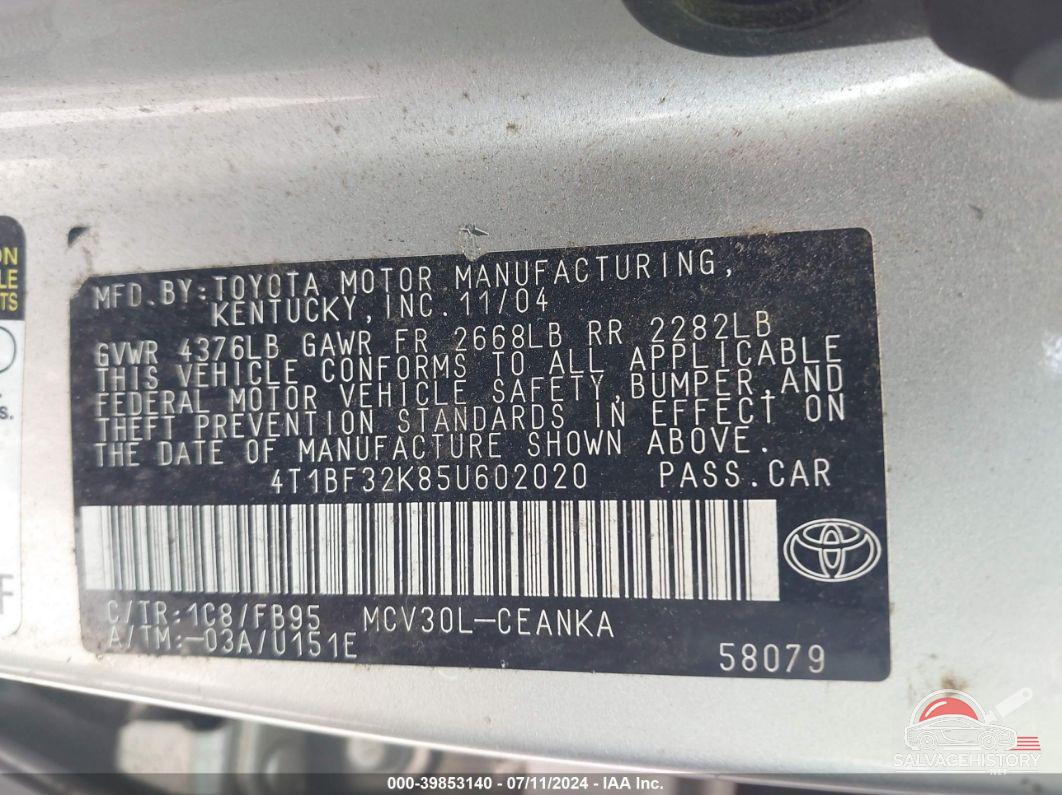 4T1BF32K85U602020 2005 TOYOTA CAMRY photo no. 9