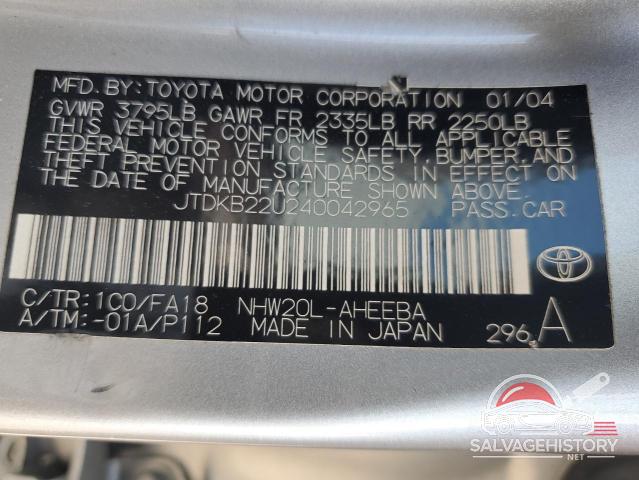 JTDKB22U240042965 2004 TOYOTA PRIUS photo no. 12