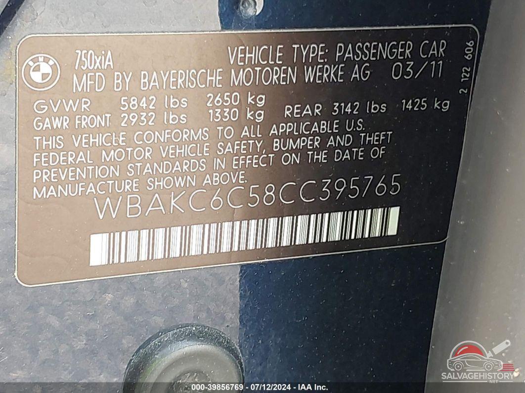 WBAKC6C58CC395765 2012 BMW 750 photo no. 9