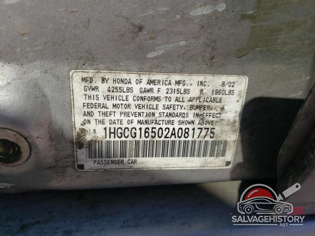 1HGCG16502A081775 2002 HONDA ACCORD photo no. 12