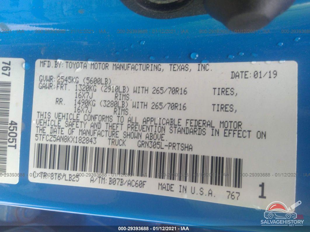 5TFCZ5AN8KX182843 2019 TOYOTA TACOMA 4WD photo no. 9