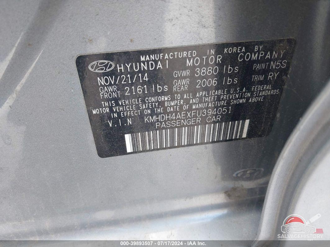 KMHDH4AEXFU394051 2015 HYUNDAI ELANTRA photo no. 9