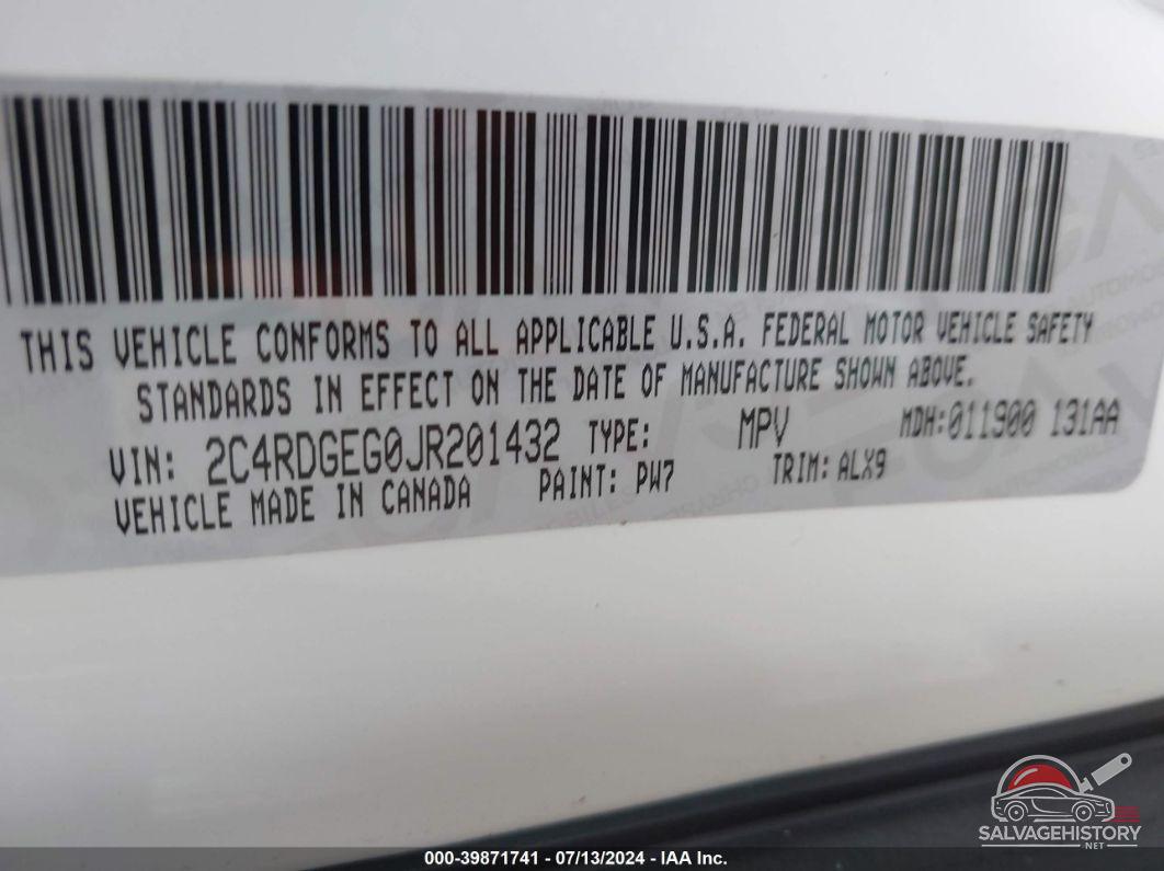 2C4RDGEG0JR201432 2018 DODGE GRAND CARAVAN photo no. 9
