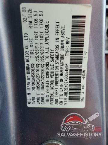 JHLRE487X8C054596 2008 HONDA CRV photo no. 13