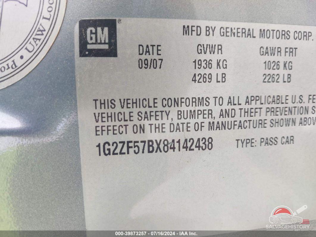 1G2ZF57BX84142438 2008 PONTIAC G6 photo no. 9