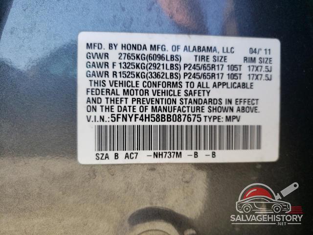5FNYF4H58BB087675 2011 HONDA PILOT photo no. 12
