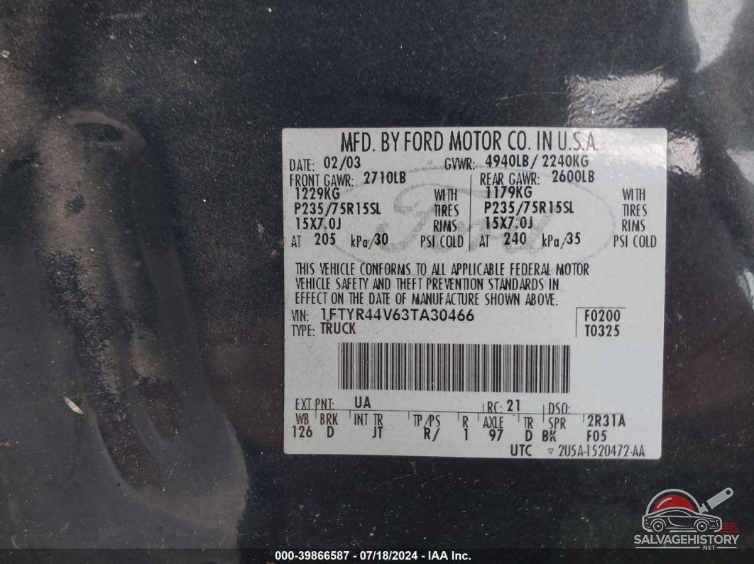 1FTYR44V63TA30466 2003 FORD RANGER photo no. 9