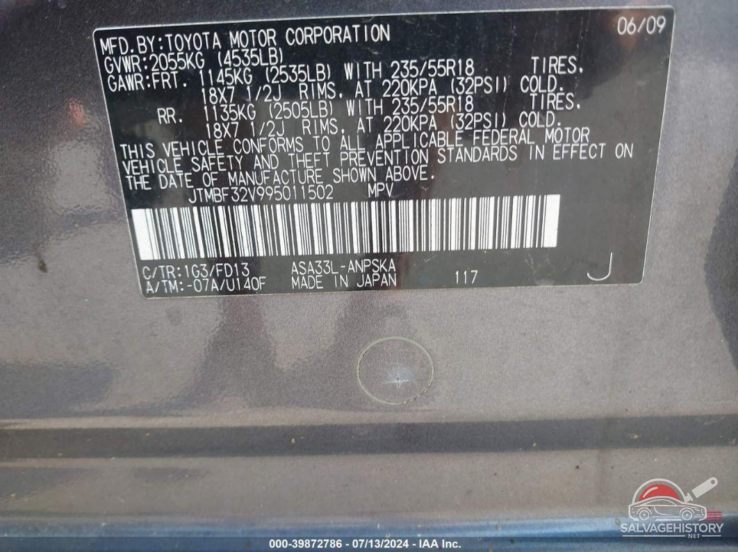 JTMBF32V995011502 2009 TOYOTA RAV4 photo no. 9