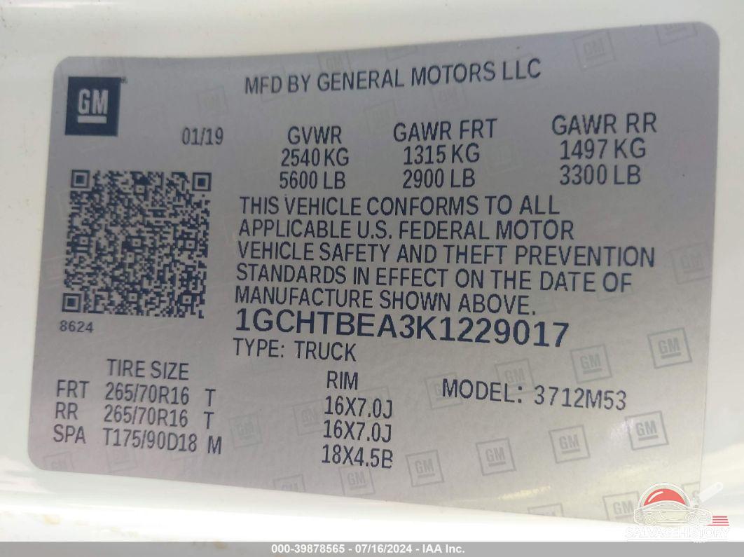 1GCHTBEA3K1229017 2019 CHEVROLET COLORADO photo no. 9