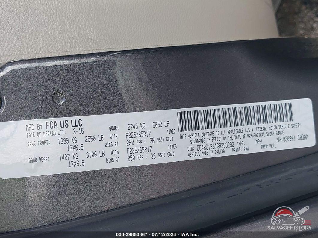 2C4RC1BG1GR293292 2016 CHRYSLER TOWN & COUNTRY photo no. 9