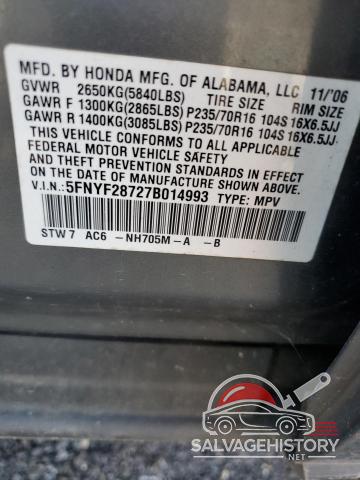 5FNYF28727B014993 2007 HONDA PILOT photo no. 13
