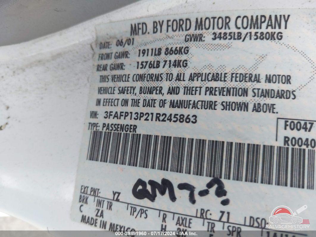 3FAFP13P21R245863 2001 FORD ESCORT photo no. 9