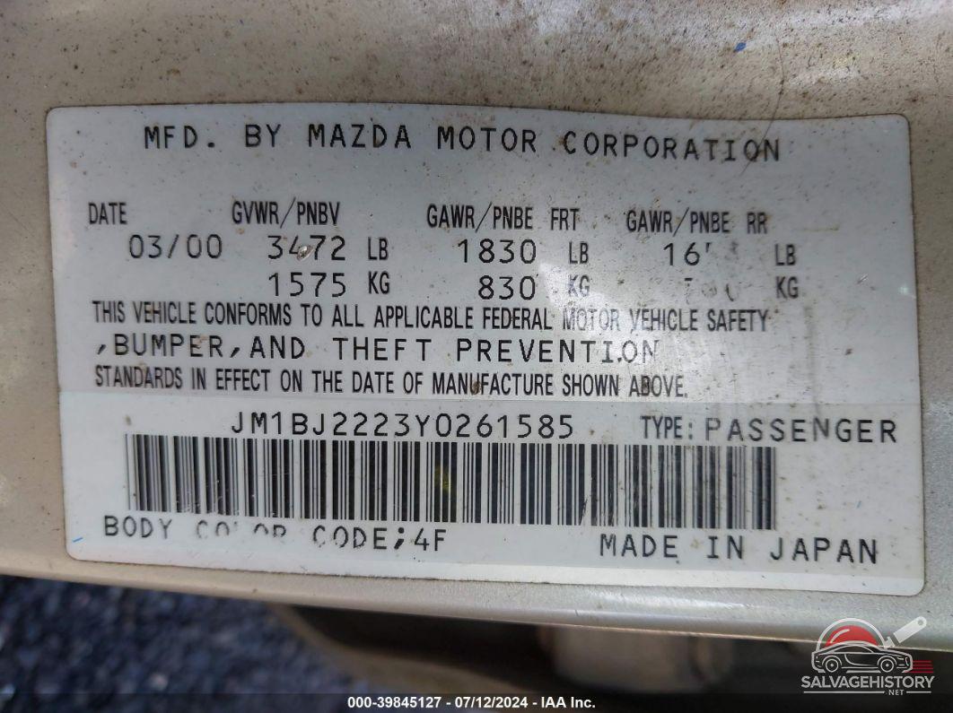 JM1BJ2223Y0261585 2000 MAZDA PROTEGE photo no. 9