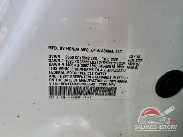 5FNYF6H31JB032543 2018 HONDA PILOT photo no. 14