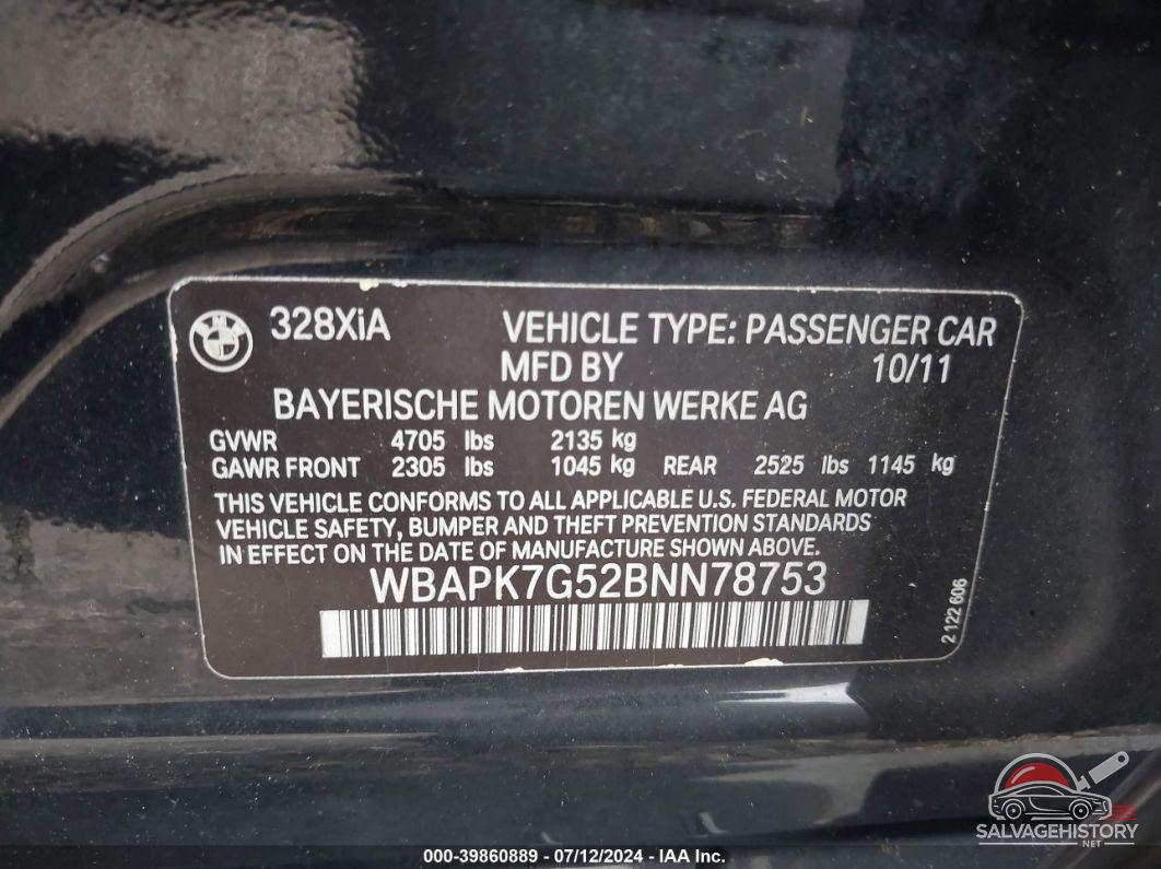 WBAPK7G52BNN78753 2011 BMW 328I photo no. 9