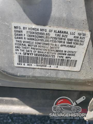 5FNYF18506B003725 2006 HONDA PILOT photo no. 13
