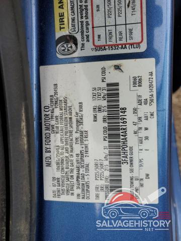 3FAHP0HA4AR169148 2010 FORD FUSION SE photo no. 12