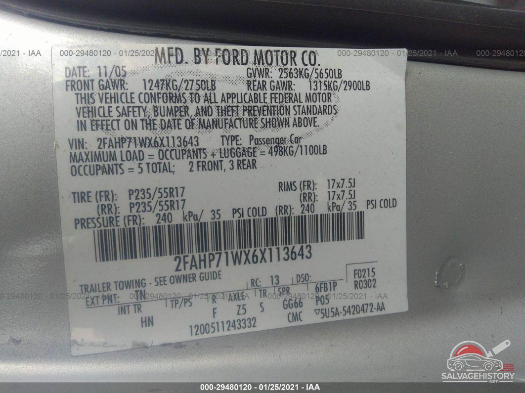 2FAHP71WX6X113643 2006 FORD POLICE INTERCEPTOR photo no. 9