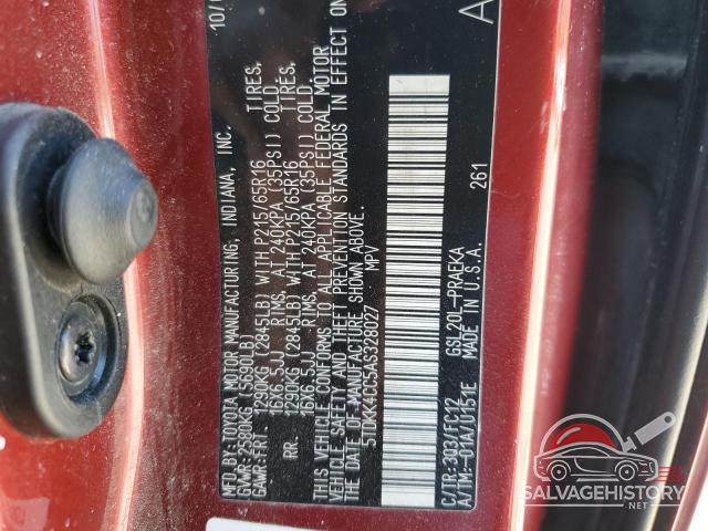5TDKK4CC5AS328027 2010 TOYOTA All Models photo no. 14