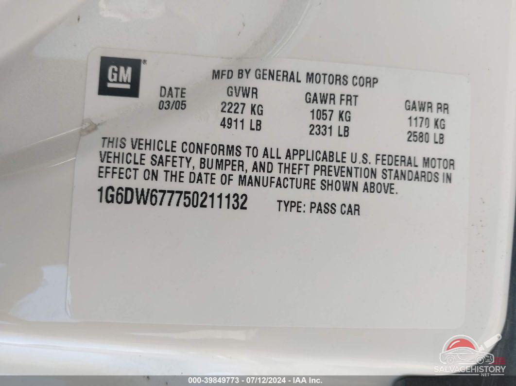 1G6DW677750211132 2005 CADILLAC STS photo no. 9