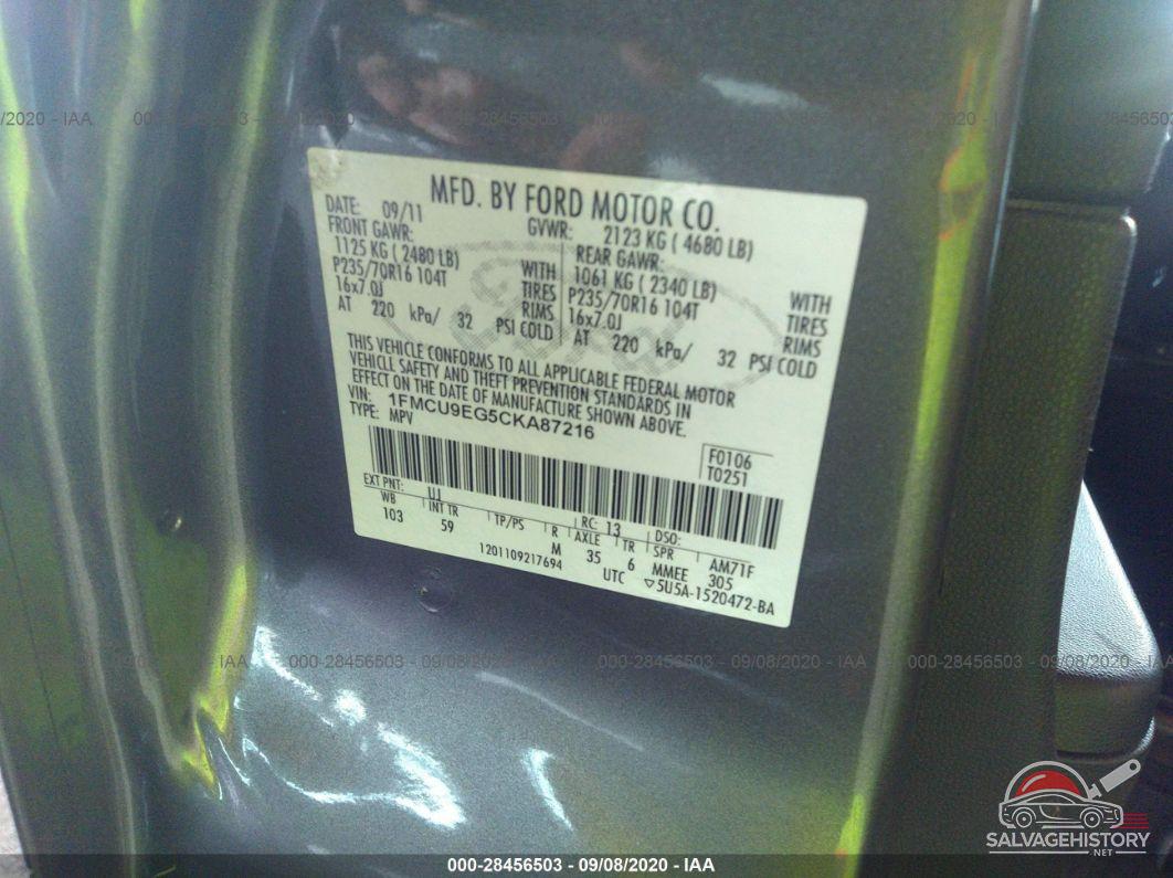 1FMCU9EG5CKA87216 2012 FORD ESCAPE photo no. 9