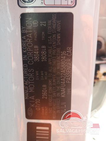 KNAFU4A22A5880416 2010 KIA FORTE photo no. 12