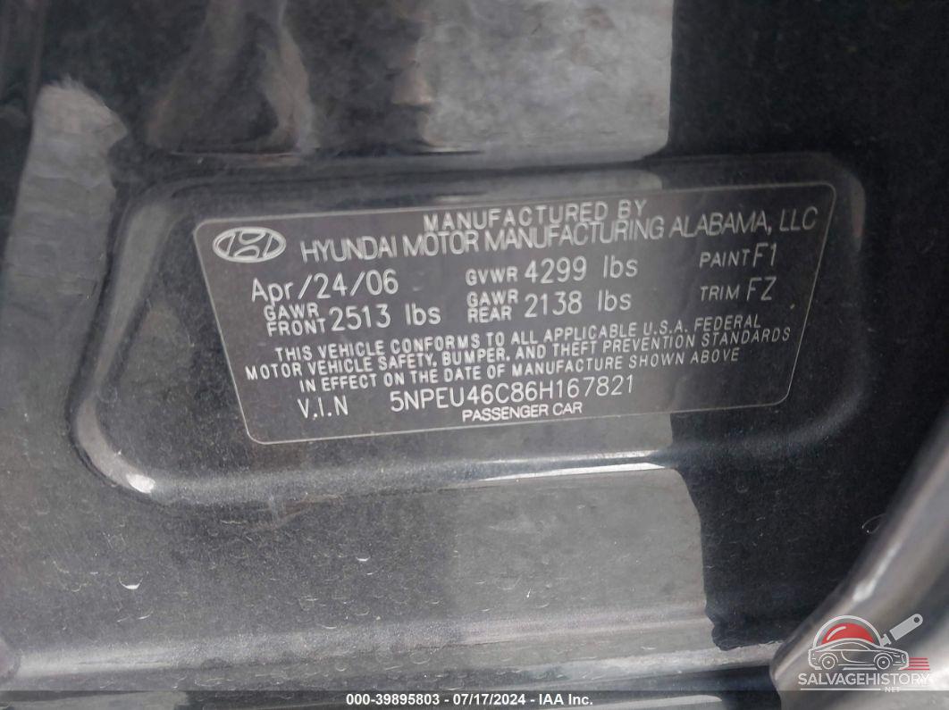 5NPEU46C86H167821 2006 HYUNDAI SONATA photo no. 9