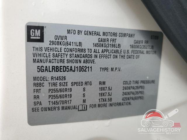 5GALRBED5AJ106211 2010 BUICK ENCLAVE photo no. 14