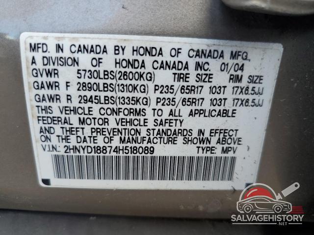 2HNYD18874H518089 2004 ACURA MDX photo no. 14