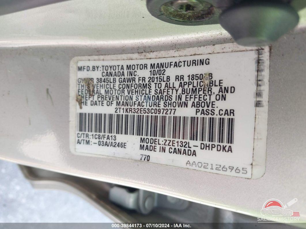 2T1KR32E53C097277 2003 TOYOTA MATRIX photo no. 9