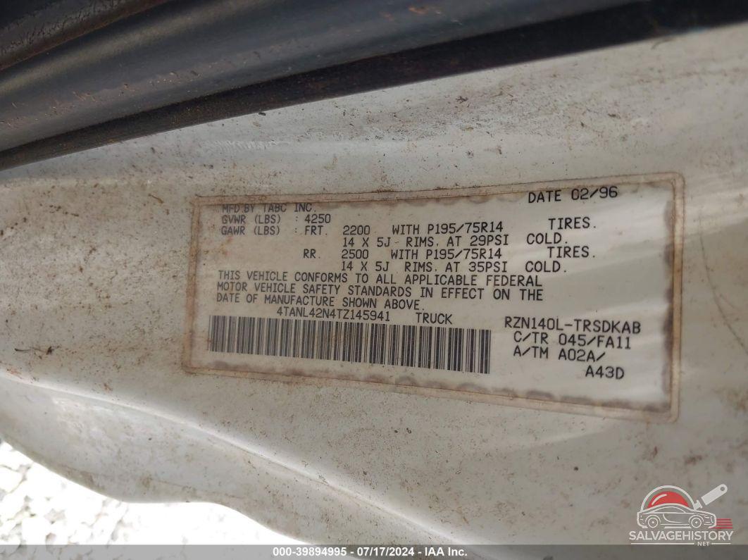 4TANL42N4TZ145941 1996 TOYOTA TACOMA photo no. 9