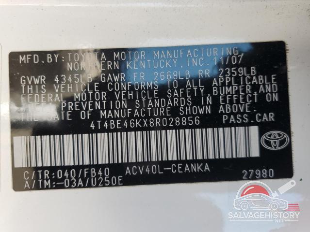 4T4BE46KX8R028856 2008 TOYOTA CAMRY photo no. 13