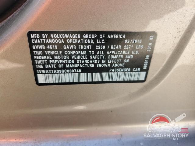 1VWAT7A33GC039748 2016 VOLKSWAGEN PASSAT photo no. 13