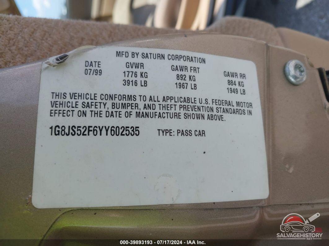 1G8JS52F6YY602535 2000 SATURN LS photo no. 9