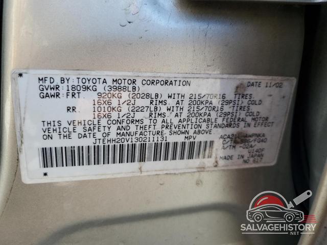 JTEHH20V130211131 2003 TOYOTA RAV4 photo no. 13