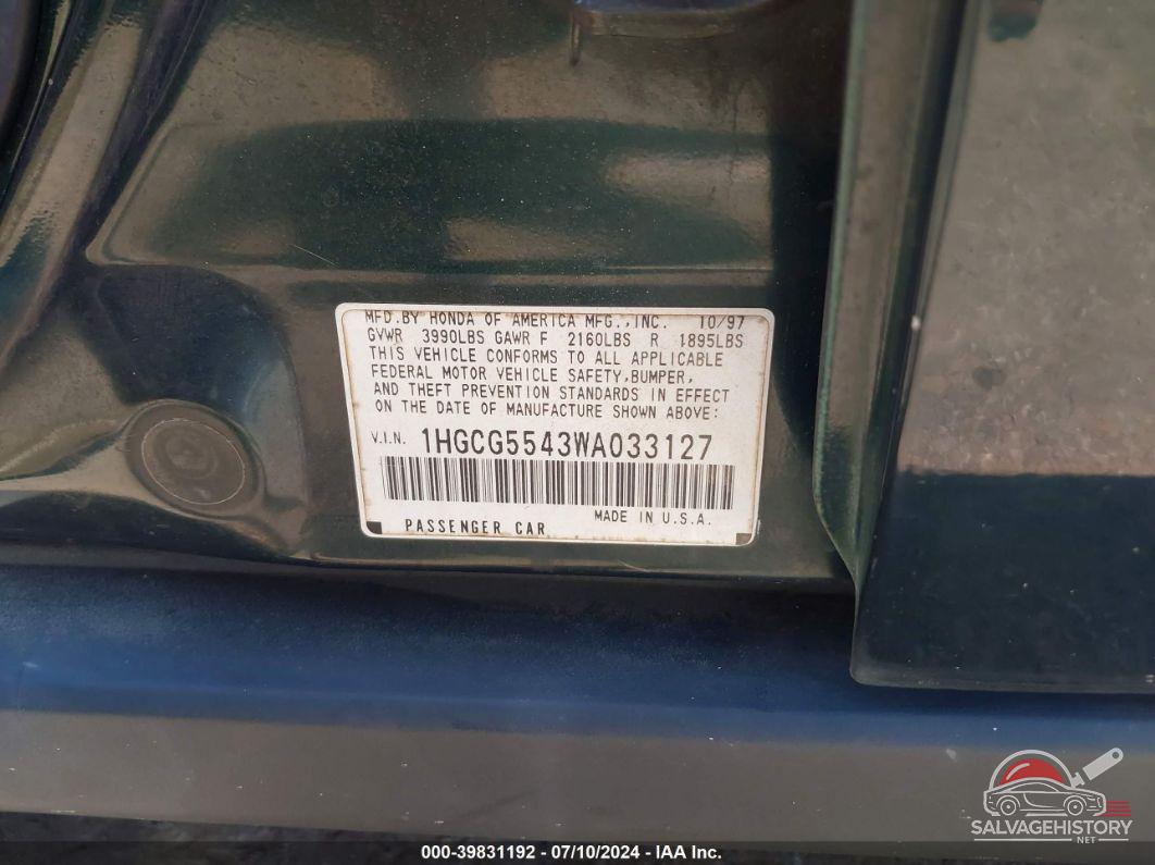 1HGCG5543WA033127 1998 HONDA ACCORD photo no. 9
