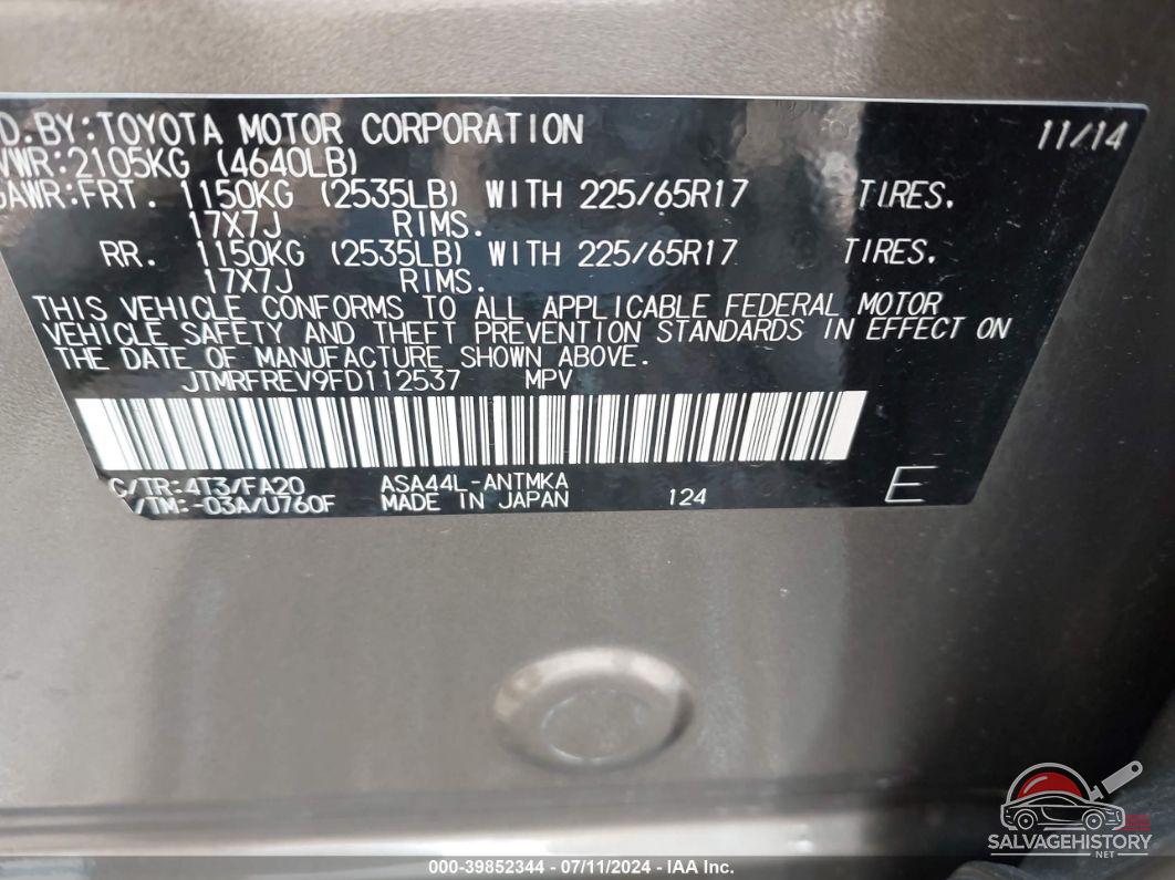 JTMRFREV9FD112537 2015 TOYOTA RAV4 photo no. 9