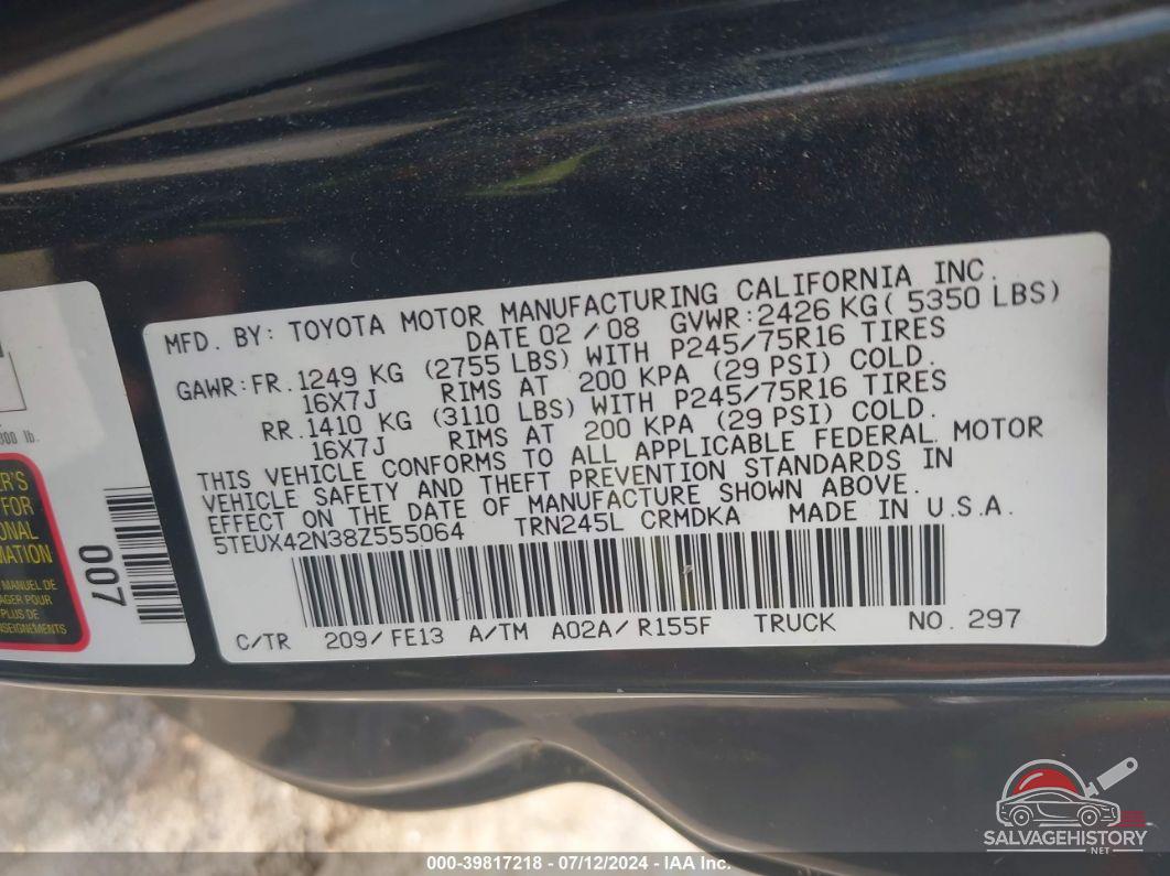 5TEUX42N38Z555064 2008 TOYOTA TACOMA photo no. 9