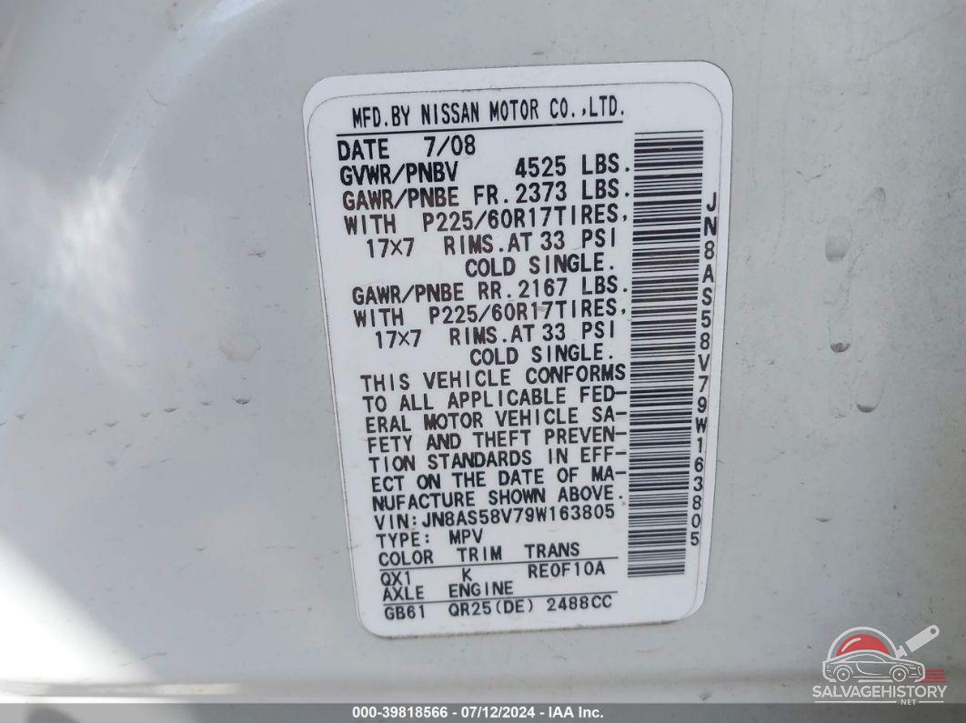 JN8AS58V79W163805 2009 NISSAN ROGUE photo no. 9