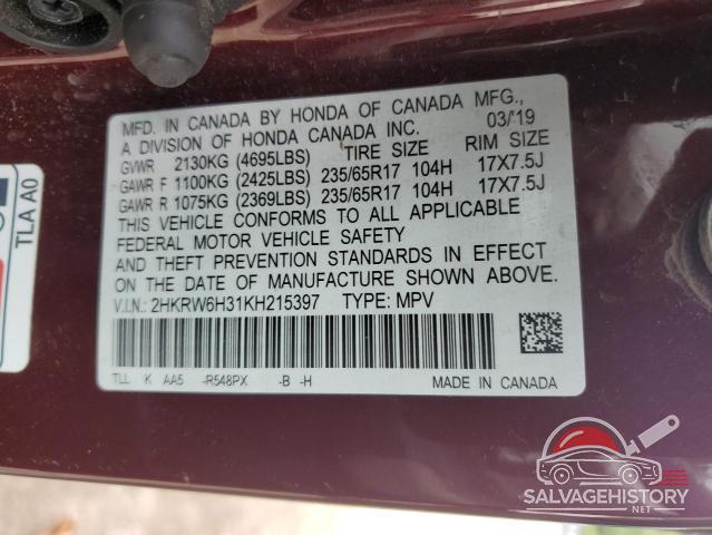 2HKRW6H31KH215397 2019 HONDA CRV photo no. 13