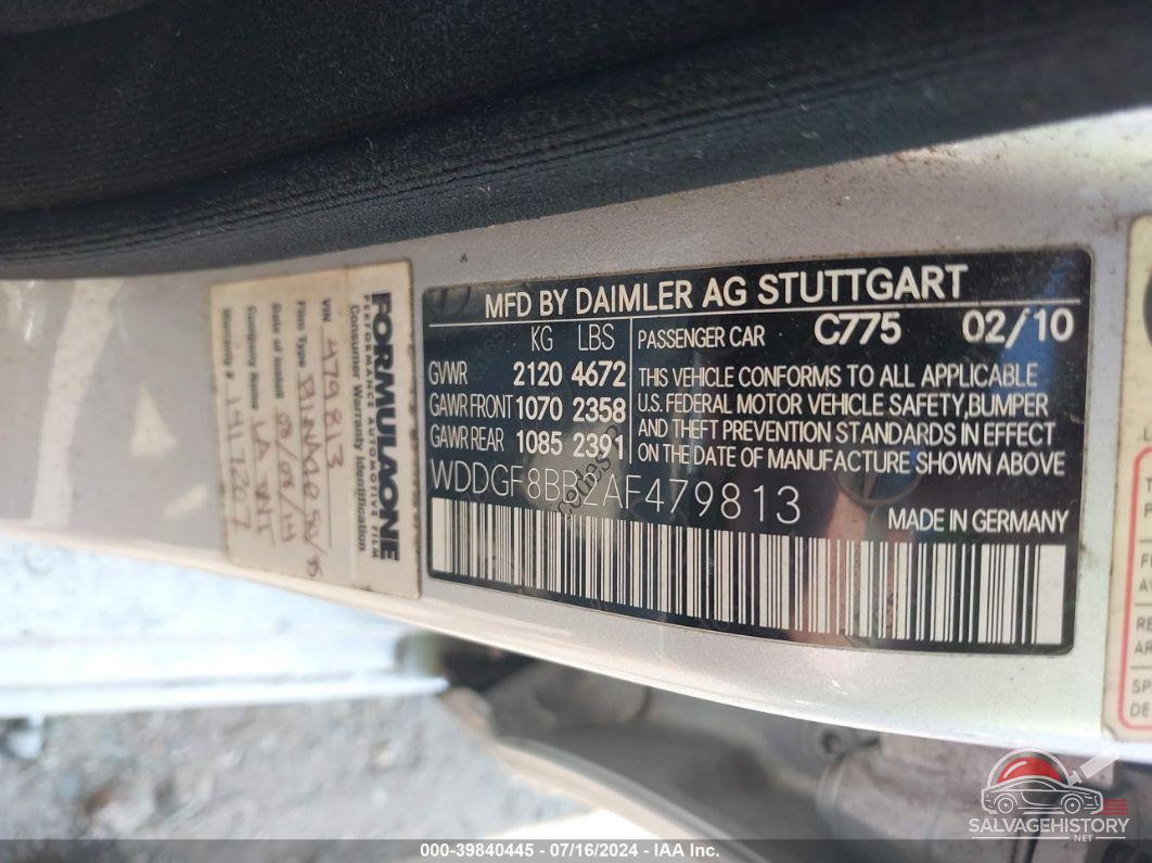 WDDGF8BB2AF479813 2010 MERCEDES-BENZ C-CLASS photo no. 9