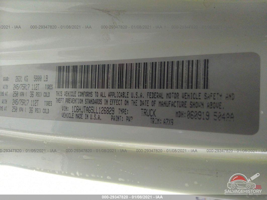 1C6HJTAG5LL126829 2020 JEEP GLADIATOR photo no. 9