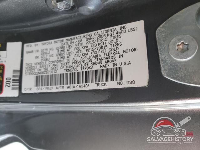 5TENX22N08Z573112 2008 TOYOTA All Models photo no. 12