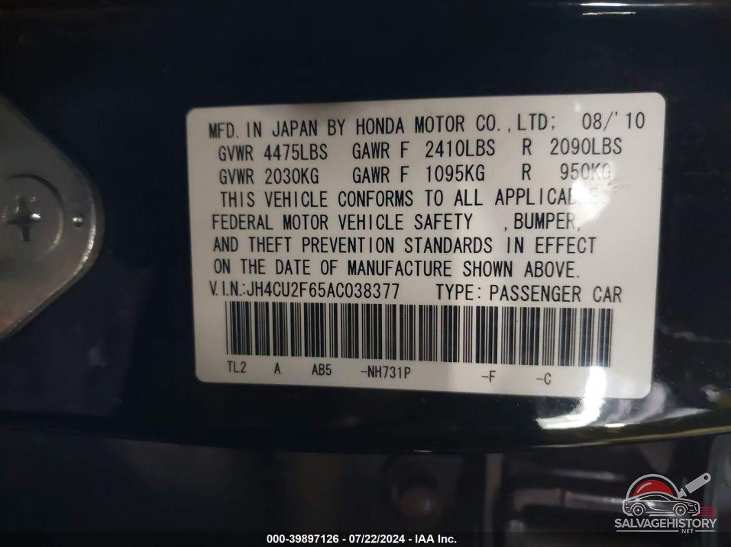 JH4CU2F65AC038377 2010 ACURA TSX photo no. 9